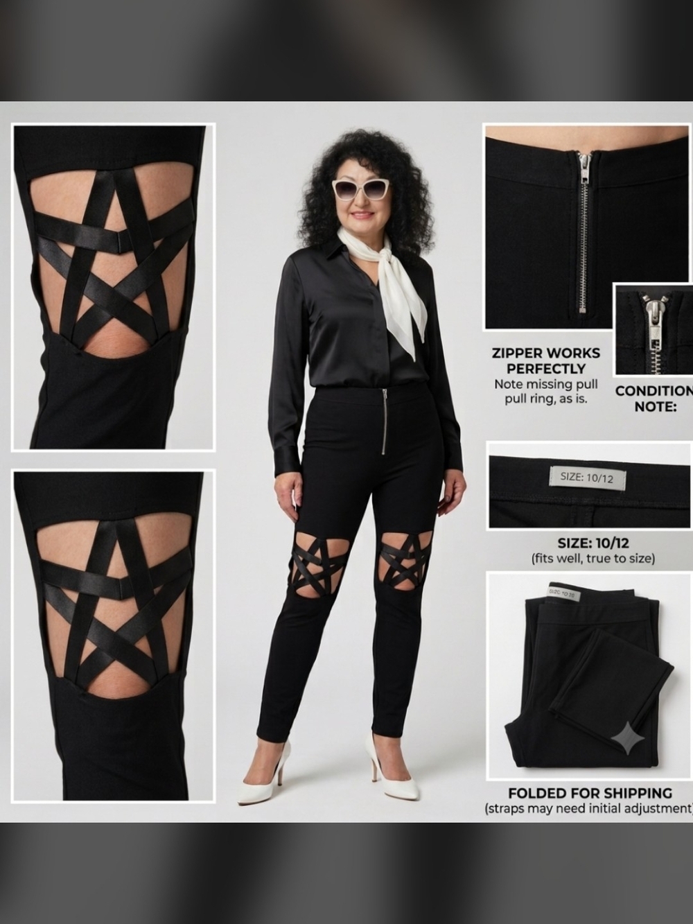 ​Gothic Strappy Pentagram Cut-Out Pants / Leggings – Black – Size 10/12